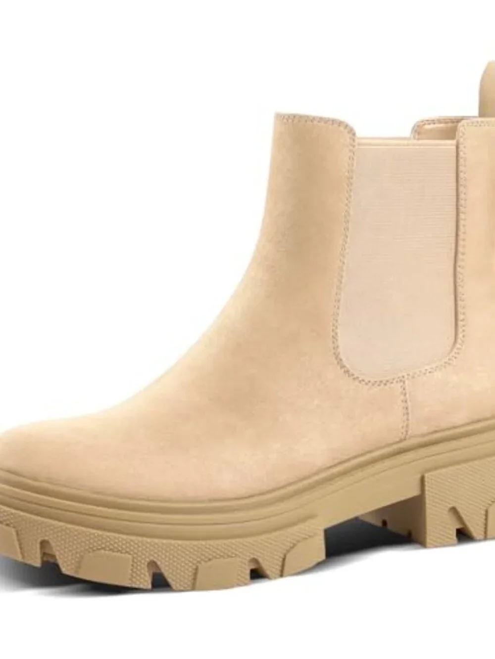 Women's Chelsea Boots Lug Sole Chunky Block Heel Slip on Elastic Gore Ankle